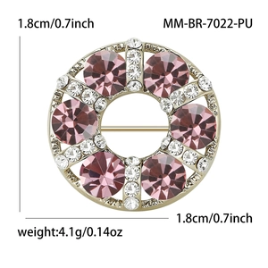 Elegant 1.8cm gold round brooch with purple crystals and small white rhinestones