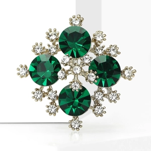Elegante spilla con strass verde smeraldo per donna con finitura in metallo argento