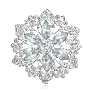 Elegant silver sunflower brooch with sparkling crystals and rhinestones for women
