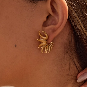 Boucles d'Oreilles Clous Géométriques en Acier Inoxydable Design Unique Griffes Rayonnantes Bijoux Minimalistes Femme