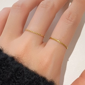 French Minimalist 18K Gold Plated Stainless Steel Thin Ring For Women Geometric Twist Woven Checkered Texture Finger Ring Jewelry