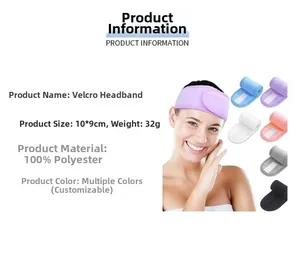 Detail view of 10x9cm polyester spa headband with adjustable hook and loop fastener