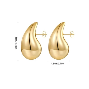Detail showing dimensions of polished drop earrings with mirror finish and height indicators