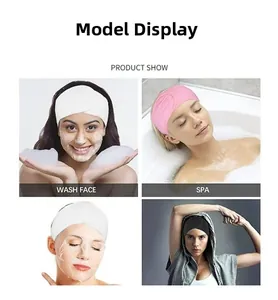 Collage showing usage of adjustable headbands for washing face, spa, and makeup