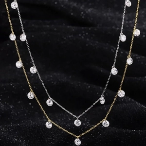 Collier Pendentif en Cuivre avec Zircon Rond Plqué Or Argent Élégant Chaîne de Clavicule Gypsophile Bijoux pour Femmes