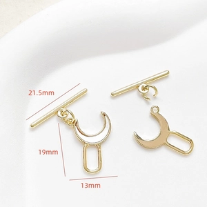 Detail of 18k gold plated moon OT clasp with dimensions for DIY jewelry making