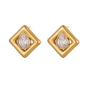 Minimalist 18K gold plated stainless steel teardrop zircon stud earrings for women