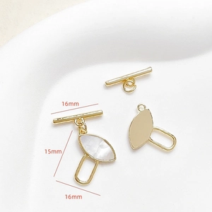 Detail of 18k gold-plated OT clasp connector with mother of pearl inlay for DIY jewelry