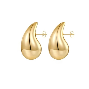 Polished gold teardrop stud earrings with smooth metallic mirror finish for women