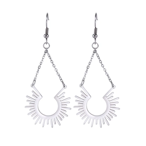 Boucles d'oreilles modernes en acier inoxydable argenté avec pendentif soleil ajouré