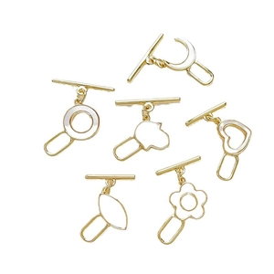 6-piece set of 18k gold-plated OT toggles with white mother of pearl heart and moon designs
