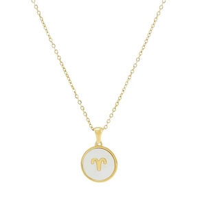 Minimalistische goldene Edelstahl Widder Sternbild Kette mit weißem rundem Anhänger