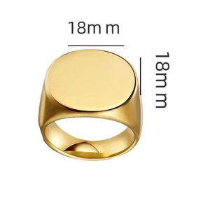 Chevalière en acier inoxydable doré avec face ronde de 18 mm de large