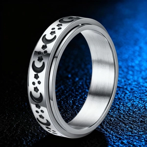 Stainless Steel Spinner Ring For Men Women Star Moon Sun Flower Pattern Anxiety Stress Relief Rotating Band Fashion Finger Jewelry