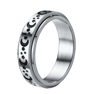 8mm stainless steel spinner ring for men with moon and star celestial patterns silver finish