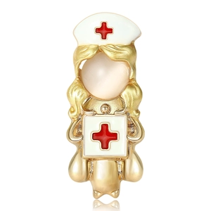 Alloy Nurse Brooch For Women Enamel Medical Professional Pin Gold Tone Red Cross Artificial Pearl Doctor Nurse Gift