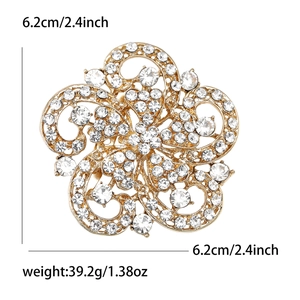 Broche fleur dorée élégante avec strass brillants, taille 6,2 cm pour robes femmes