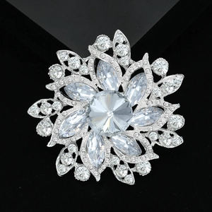 Broche tournesol argentée élégante avec strass en cristal et pierres étincelantes