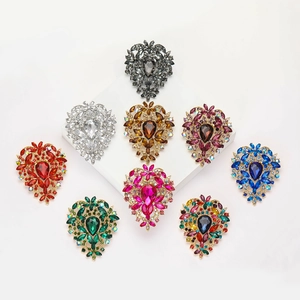 Vintage Large Alloy Rhinestone Glass Brooch Luxurious Palace Style Waterdrop Floral Pin Jewelry For Women Dress Banquet