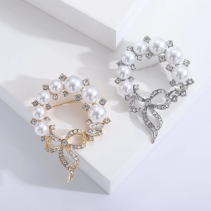 Elegante Spilla a Fiocco in Lega con Künstliche Perle Sintetiche e Strass Ghirlanda Vintage Corona di Fiori Spilla per Donna Matrimonio Gioielli