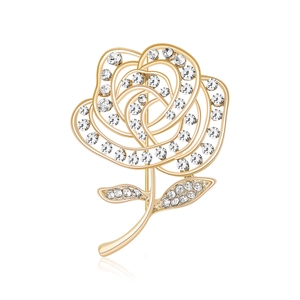 Eleganter Mode Brosche Hohl Rose Blume Für Damen Legierung Strass Eingelegt Brosche Gold Silber Kleidung Zubehör Pin