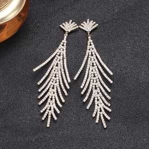 Elegant 925 silver fishbone tassel earrings with sparkling crystals for bridal style