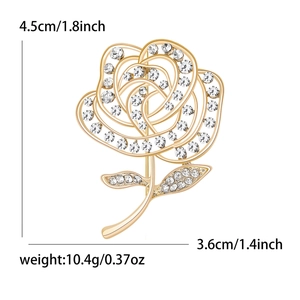 Hohle Rosen-Brosche mit Strasssteinen in Gold-Finish, Größe 4,5cm x 3,6cm