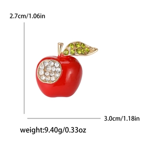 Broche pomme rouge étincelante avec cristaux et finition émail pour la mode d'été