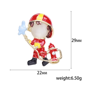 Creative enamel firefighter brooch pin for suit jackets, size 29mm by 22mm