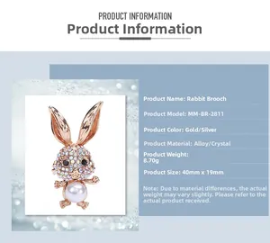 Détail de la broche lapin avec strass colorés et une perle d'imitation blanche