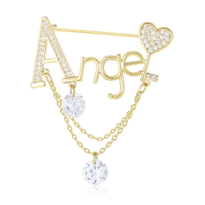 Eleganter Angel Buchstabe Quaste Brosche Für Damen Vergoldet Kupfer Strass Herz Pin Mode Schmuck Geschenk Accessoire