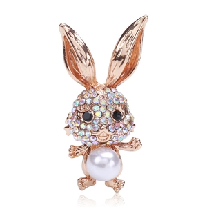 Broche Lapin en Alliage avec Strass Colorés et Fausse Künstliche Perle Blanche Épingle Animal Mignonne pour Femmes Bijoux de Mode