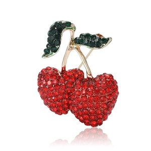 Fashion Cute Cherry Alloy Rhinestone Brooch Pin For Women Fruit Lapel Pin For Suit Cardigan Dress Jewelry Accessory