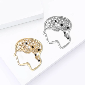 Retro anatomical brain and gear alloy brooches in gold and silver finish for suits