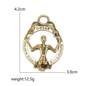Vintage gold skull skeleton mirror pendant and brooch with punk hip-hop style engraving