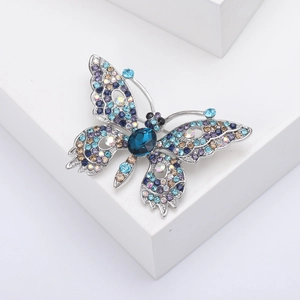 Eleganter Schmetterling-Brosche aus Silberlegierung mit bunten Strasssteinen und blauem Stein