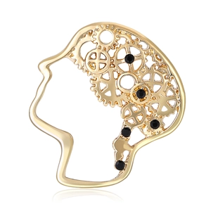 Steampunk Brain Brooch Mechanical Gear Hollow Human Head Silhouette Alloy Rhinestone Pin For Suit Shirt Women Men Jewelry Gift