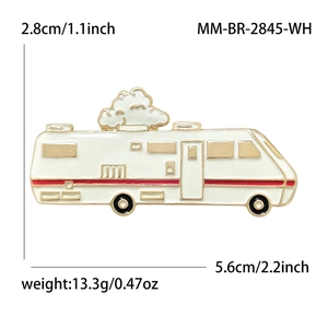 Broche en émail de camping-car RV en blanc et or avec dimensions du produit