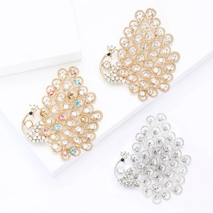 Exaggerated Alloy Peacock Brooch For Women Luxury Rhinestone Colorful Animal Corsage Pin For Suit Coat Elegant Jewelry