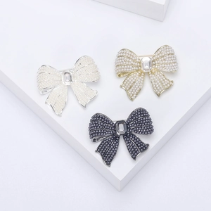 Elegant Alloy Ribbon Bowknot Brooch Pin With Faux Artificial Pearl And Zirconia Vintage Korean Style Jewelry For Women Clothing