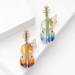Broche Violon en Émail de Mode pour Femmes Alliage Papillon Strass Instrument de Musique Épingle Corsage Artistique Personnalisé