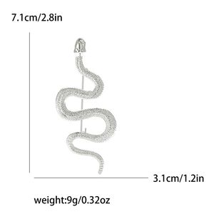 Detailed view of silver snake brooch showing scale textures and precise dimensions