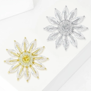 Elegant gold and silver chrysanthemum brooches with marquise zircon flower petals