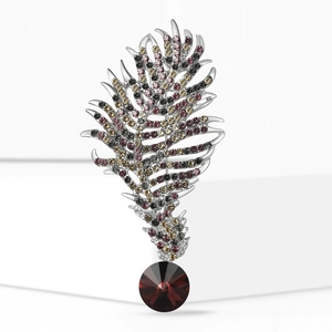Eleganter Feder-Brosche mit bunten Strasssteinen auf minimalistischem Hintergrund