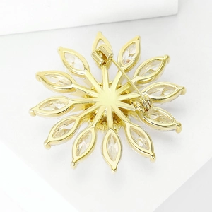 Exquisite gold daisy brooch with marquise-cut cubic zirconia and secure pin closure
