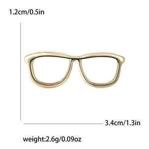 Gold minimalist glasses brooch for suit with dimensions 3.4cm width and 1.2cm height