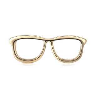 Minimalist gold alloy glasses brooch with a polished mirror finish for women's suits