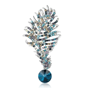 Eleganter Feder Form Legierung Brosche Pin Für Damen Vintage Mode Schmuck Bunte Strass Eingelegt Kleidung Zubehör Geschenk