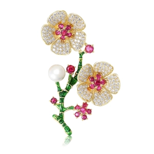 Eleganter Kupfer Zirkonia Pflaumenblüten Brosche Mit Künstliche Perle Und Emaille Chinesischer Stil Luxus Blumen Pin Für Damen Schmuck
