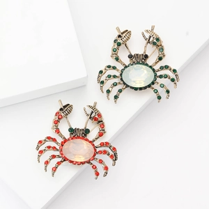 Vintage Alloy Rhinestone Crab Brooch For Women Men Cute Animal Breastpin Fashion Suit Shirt Corsage Accessory Jewelry